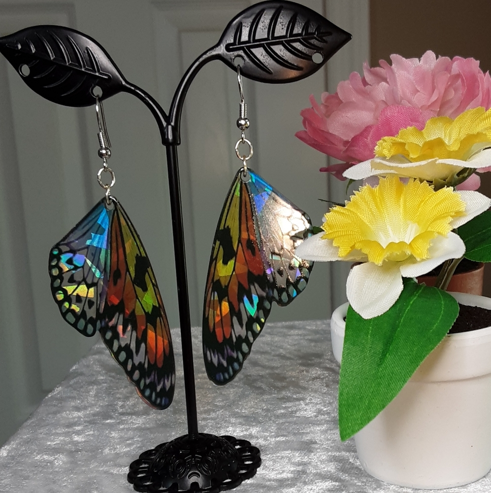 Handmade Hologram Butterfly Wing Earrings - Picture 3 of 5